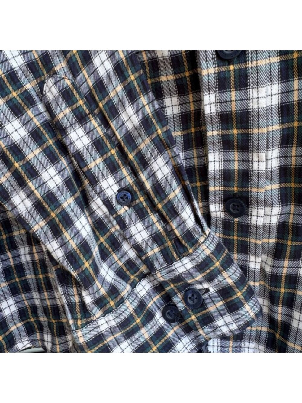 Lands End Mens Plaid Button-Up Shirt Black Yellow L Long Sleeve Cotton Blend - Picture 7 of 16